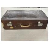 Vintage Leather Suitcase w/ Travel Sticker