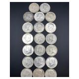 20 KENNEDY HALF DOLLARS 1964 SILVER COINS