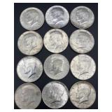 12 KENNEDY HALF DOLLARS 1964 SILVER COINS