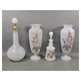 Hand Painted Frosted Vases, Decanter & Cruet