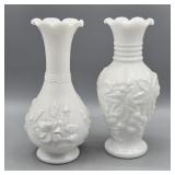 2- IMPERIAL MILK GLASS FLORAL 6.25' VASES