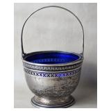 Sterling Silver Basket w/ Cobalt Glass Bowl