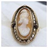 10K YELLOW GOLD ANTIQUE CAMEO RING SZ 4.5