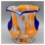MURANO STYLE ORANGE & BLUE SPLATTER GLASS VASE 4'