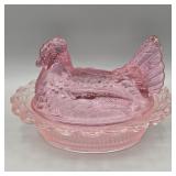 MOSER PINK GLASS HEN ON NEST