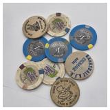 VTG. CASINO CHIPS AND WOIDEN NICKELS