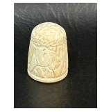 Carved Pre-ban Ivory Thimble w/ Hippopotamus