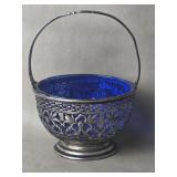 Gorham Sterling Silver & Cobalt Sugar Basket