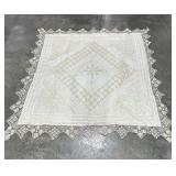 Vintage Handmade Lace Tablecloth , Ecru, Lined