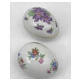PAIR LIMOGES FRANCE PORCELAIN EGG TRINKET BOXES