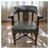 Antique Tacked Leather Bankerï¿½s Chair