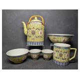 Chinese Vintage Mun Shou Yellow Longevity Pattern