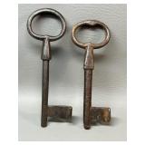 2 Antique Iron Skeleton Keys 6 & 6.25 Inches