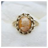10K YELLOW GOLD HAND CARVED CAMEO RING SZ 6