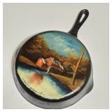 Signed Linda Hand-Painted Cast Iron #6 Skillet