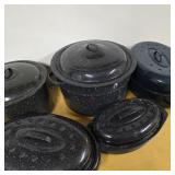 Lot of Speckled Graniteware Enamel Roasting Pans