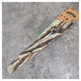 Hand-Painted Cabin Scene on Hand Saw
