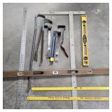 Lot of Crowbars, Square, & Levels