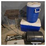 Lot Outdoor Cooking w/ BBQ, Tools, & Coolers