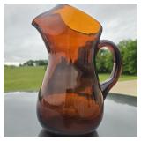 Hand-Blown Amber Glass Pitcher