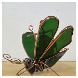 Green Glass & Copper Butterfly Candle Holder