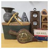 Vintage Lot w/ Bellows, Basket, & Weather Station