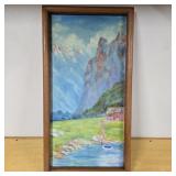Signed Naive Style Landscape / Cottage Painting