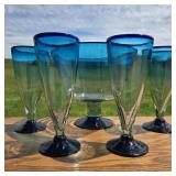 Mexican Blue Glass Bowl w/ 4 Glasses