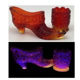 Vintage Amberina UV Glass Slipper & Toothpick