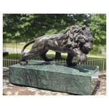 Unmarked Bronze Lion Sculpture on Marble Base