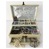 Vintage Jewelry Box & Contents. Necklaces,