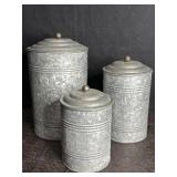 3 GALVANIZED TIN CANISTERS