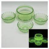 Uranium Glass Spiral Optic Preserve Bowl + 3