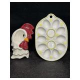 CERAMIC DEVILED EGG PLATE & ROOSTER SPOON REST