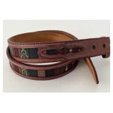 Vintage Nocona Leather Belt w Southwestern Fabric