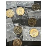 7 GOLD TONE U.S. PRESIDENTIAL DOLLAR COINS