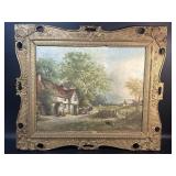 Vintage Print in Wood Frame , Country Tavern