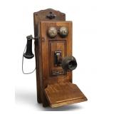 Antique Monarch Hand Crank Telephone Tiger Oak
