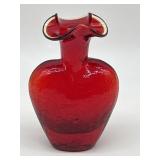 VINTAGE HAND BLOWN RED CRACKLE GLASS HEART BUD