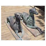 Pair of Cast Greyhound Garden Statues w/ Patina