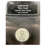1943 LINCOLN STEEL PENNY COIN