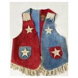 VINTAGE KIDï¿½S LEATHER COWBOY VEST RED, WHITE &