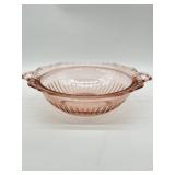 VINTAGE PINK DEPRESSION GLASS HANDLED VEGETABLE
