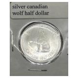 1967 SILVER CANADIAN WOLF HALF DOLLAR COIN