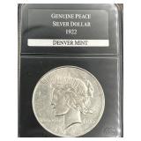 1922 SILVER PEACE DOLLAR COIN DENVER MINT