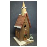 Rustic Wooden Christmas Church Birdhouse with