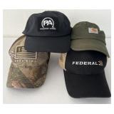 4 Baseball Caps Browning, Federal, Carhartt,