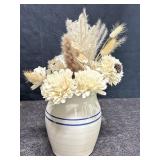 POTTERY CROCK PITCHER W/ FAUX FLOWER ARRANGEMENT