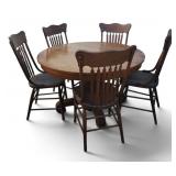 Antique Oak Dining Table W 5 Chairs 4 Leaves