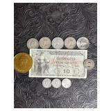 COINS, TOKENS & 10 CENTS MILITARY PAYMENT